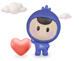 Bo, the CHOYS character, holding a heart.