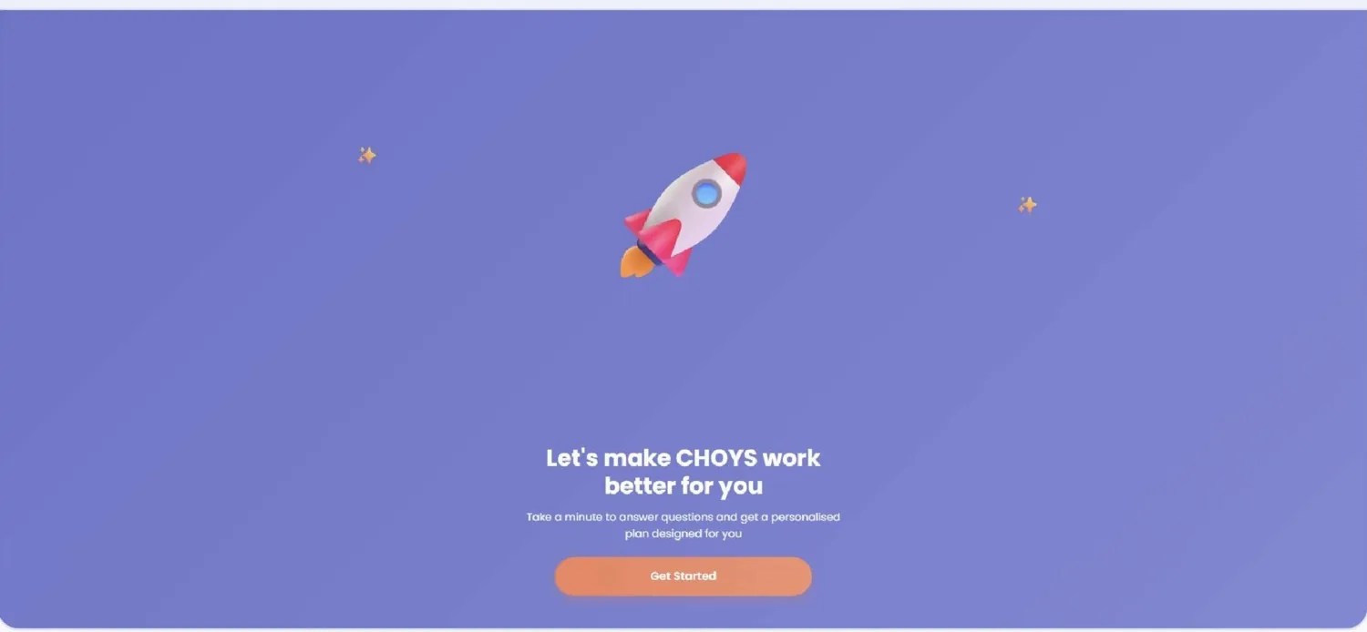 The CHOYS personalisation screen inviting the employee to answer a few questions and get a plan designed for them.